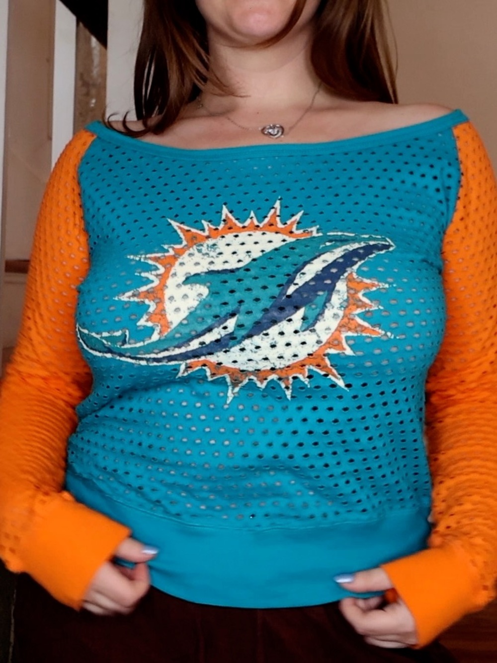 Official NFL Miami Dolphins Teal & Orange Net Long Sleeve - Small